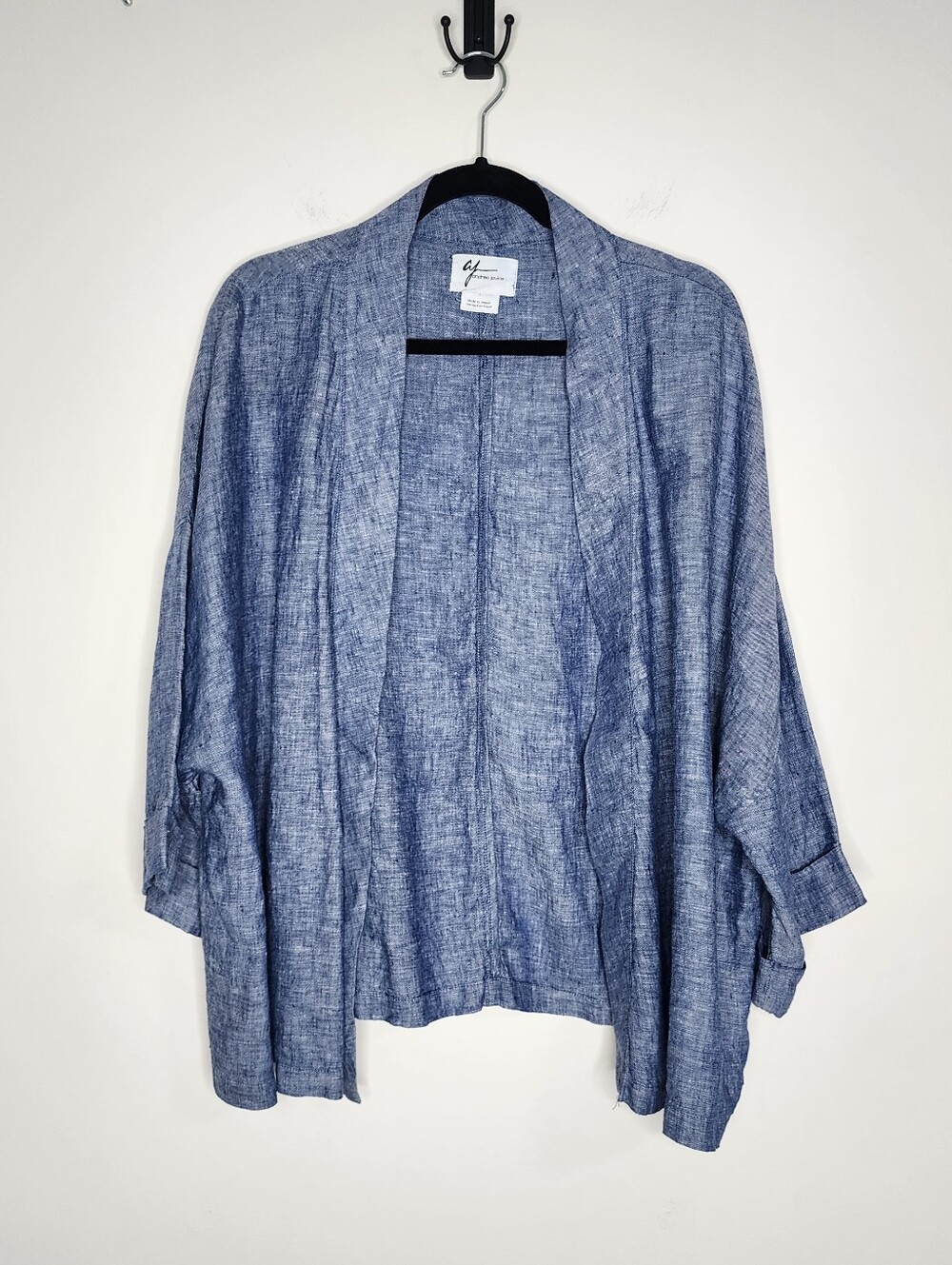 Andrea Jovine Blue Chambray Open-Front 100% Linen Cardigan Large Coastal Grandma